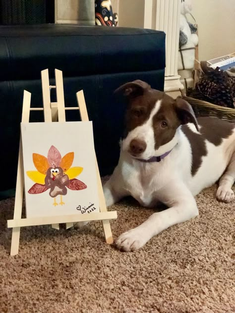 Paint With Dog Paws, Dog Paw Print Turkey, Paintings To Do With Your Dog, Thanksgiving Dog Paw Art, Dog Halloween Arts And Crafts, Dog Paw Print Craft Halloween, Paw Print Painting Ideas On Canvas, Christmas Dog Paw Painting, Art For Dogs To Do