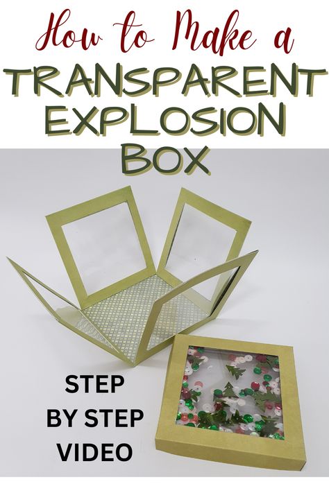 How to make a transparent explosion box with a shaker lid. Follow the video tutorial to make this amazing DIY paper gift box that will make your family and friends say WOW Explosion Box Card Ideas, Explosion Gift Box Diy, Transparent Box Diy, Transparent Gift Box Ideas, Explosion Box Ideas Diy, Diy Explosion Box Tutorials, Explosion Box Ideas, Explosion Box Tutorial, How To Make Greetings