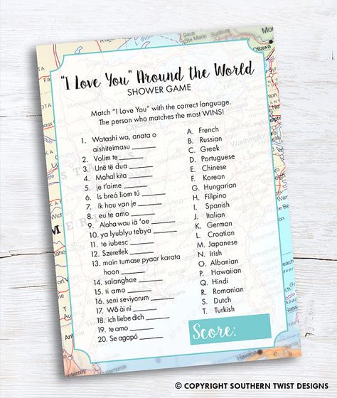 Travel Shower Game - I Love You Around the World Shower Game - Bridal Shower Game - I Love You Around the World Instant Download Honeymoon Shower, Travel Theme Bridal Shower, Travel Bridal Showers, Wedding Nautical, Travel Baby Showers, Travel Party Theme, Couples Bridal Shower, Wedding Shower Games, Travel Theme Wedding