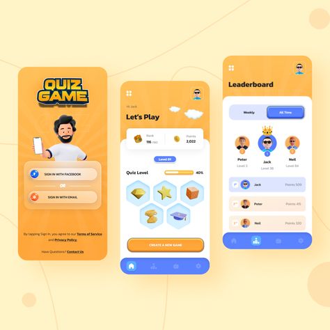 This Vocabulary-Based Game App UI will help the user understand English Vocabulary. This application UI & UX works on Different quiz game & leaderboard by giving notification that runs in the background of their smartphone, like Vocabulary and translation. Mobile Game App Design, Gaming App Design, Quiz App Design, Quiz App Ui Design, Quiz Game Ui, Quiz Ui Design, Game Ui Design User Interface, Leaderboard Ui Design, Leaderboard Design