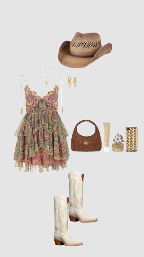 #county #flowers #spring #concertfit #outfitinspo #summer #cute #hippie #follow #like #fyp Stampede Outfit, Concert Outfit Summer, Fest Outfits, Country Style Outfits, Western Wear Outfits, Cute Country Outfits, Looks Country, Western Style Outfits, Nashville Outfits