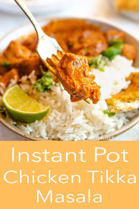 Super easy Instant Pot Chicken Tikka Masala made from scratch! This favorite Indian curry is so easy to make at home and thanks to the Instant Pot it's super speedy too! Serve with rice and naan for the ultimate Indian feast. #tikkamasala #Indianrecipes #curry Tikka Masala Instant Pot, Vegetarian Tikka Masala, Instant Pot Chicken Tikka Masala, Instant Pot Vegetarian, Indian Feast, Chicken Tikka Masala Recipes, Tikka Masala Recipe, Preppy Kitchen, Chicken Masala