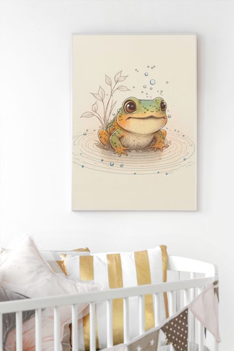 Add some fun and colour to any room with this adorable frog printable wall art! Perfect for nurseries, kids' rooms, bathrooms, or anywhere that needs a playful touch. This high-quality digital print is sure to bring a smile to everyone's face. Why not add a touch of cuteness to your space? Frog Nursery Theme, Frog Bedroom, Frog Printable, Frog Bathroom, Frog Nursery, Frog Wall Art, Art Frog, Frog Print, Frog Theme