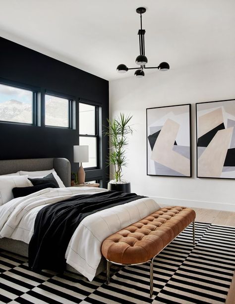 Modern Guest Bedroom, Black And White Bedroom, Bedroom Ideas For Couples Modern, Interior Design Per La Casa, Bilik Tidur, Bad Design, Spare Bedroom, Master Bedrooms Decor, White Bedroom