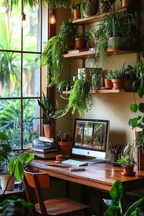 Improve air quality and add a touch of nature to your home office with indoor plants. Discover the best plants for a fresher workspace. 🌿🍃 #IndoorPlants #CleanAir #GreenHomeOffice Green Workspace, Green Home Offices, Green Room Decor, Best Plants, Plant Aesthetic, Home Office Setup, Green Rooms, Office Setup, Clean Air