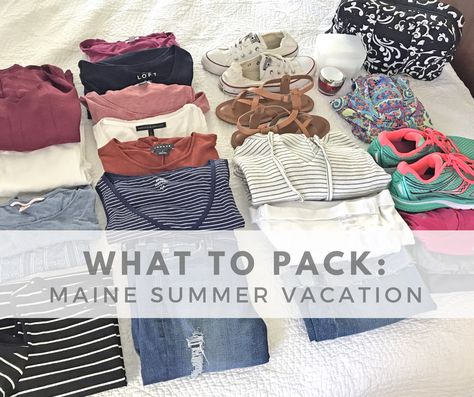 Today I'm sharing my much-anticipated (haha!) Maine summer vacation packing post. I always feel like a fraud when I create packing posts because I am probably the world's worst over-packer. But hey! I always have all the options I need. In fact, when I do try to pack light and leave some things behind, I always regret it. So anyway, for what they're worth, here are my best Maine vacation packing tips as well as what I packed for this particular trip. Summer Vacation Packing, Maine Summer, Summer Vacation Style, Maine Vacation, Road Trip Packing, Maine Travel, Lake Vacation, Packing List For Vacation, Summer Vacation Outfits