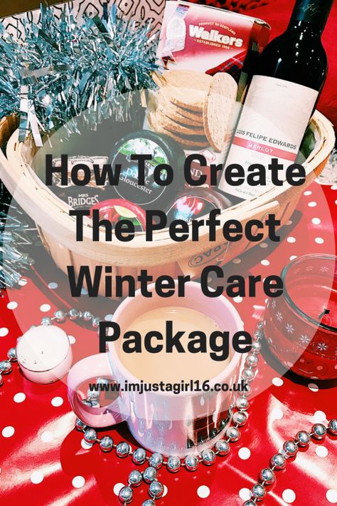 Winter College Care Package Ideas, Homeless Care Package Winter, Winter Themed Gift Baskets, Cozy Care Package Ideas, Holiday Care Package Ideas, January Care Package Ideas, Winter Box Gift Idea, Winter Care Package Ideas, Winter Basket Ideas