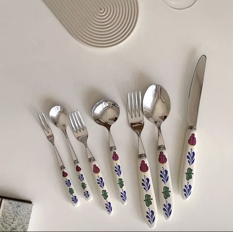 Aesthetic Cutlery, Cute Cutlery, Ceramic Cutlery, Porcelain Tableware, Small Spoon, Coffee Dessert, Knife And Fork, Dessert Spoons, Spoon Set