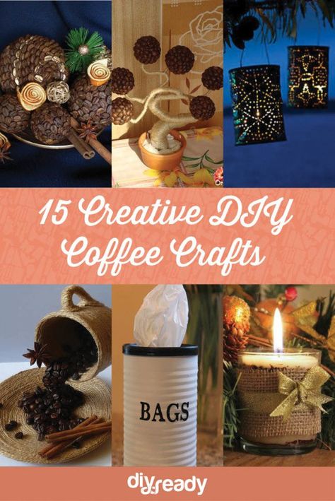 15 Creative DIY Coffee Crafts! See them all at Diyready Coffee Bean Crafts Diy Projects, Coffee Bean Crafts, Coffee Beans Diy, Bean Crafts, Diy Projects For Men, Coffee Board, Clever Gift, Coffee Crafts, About Coffee