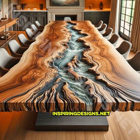 Dining Contemporary, تصميم الطاولة, Resin And Wood Diy, Wood Resin Table, Epoxy Wood Table, River Tables, River Flowing, Unusual Furniture, Epoxy Table Top