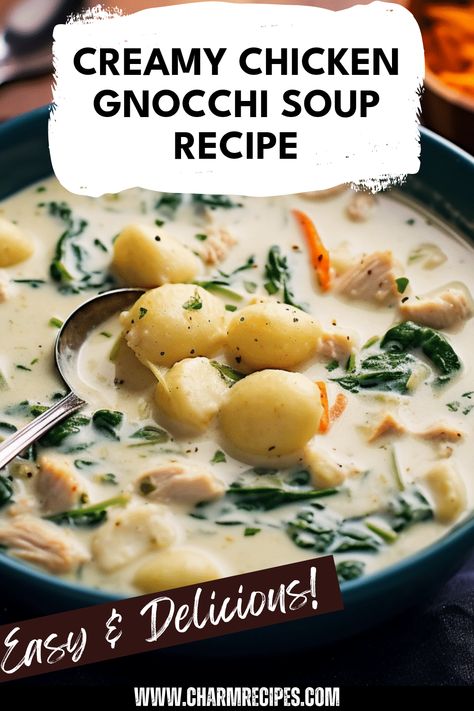 Looking for a comforting yet sophisticated dish? Try this Creamy Chicken Gnocchi Soup that combines tender chicken, fluffy gnocchi, and rich, creamy broth for a delightful meal any time of the year. Perfect for chilly evenings, this hearty soup is quick to make and packed with savory flavors that your entire family will love. Whether you're making it for a busy weeknight or meal prepping for the week, this easy-to-follow recipe will transform your kitchen into a warm haven of deliciousness. Serve it up with crusty bread for an unforgettable dining experience. Crock Pot Chicken And Gnocchi Soup, Chicken And Gnocchi Soup Recipes, Chicken Nochi Soup Recipes, Ham And Gnocchi Soup, Dairy Free Chicken Gnocchi Soup, Chicken Bacon Gnocchi Soup, Chicken Nochi Soup, Creamy Gnocchi Chicken Soup, Chicken Gnocchi Soup Crockpot