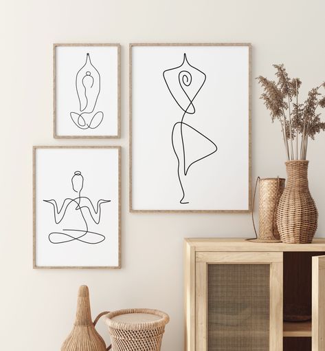 Yoga Kunst, Home Yoga Room, Yoga Drawing, Yoga Studio Design, Yoga Wall Art, Hand Drawings, Yoga Studio Decor, Yoga Prints, Yoga Poster