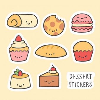 Cute dessert sticker hand drawn cartoon collection Stiker Macbook, Dessert Stickers, Griffonnages Kawaii, 귀여운 음식 그림, Preppy Stickers, Homemade Stickers, Pola Kartu, Cute Food Drawings, Scrapbook Stickers Printable