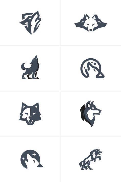 Selection of my work logos that feature the wolf in different states like, howling, in a wolfpack, charging or attaching and in a peaceful state. Husky Logo Design, Animal Logos Ideas, Easy Wolf Tattoo, Wolf Heraldry, Wolf Logo Design Ideas, Wolf Design Logo, Wolf Logo Art, Logos To Draw, Wolf Art Tattoo