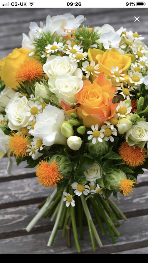 45 Anniversary, Celebration Dress, Yellow Wedding Bouquet, Wildflower Wedding Bouquet, Wedding Flower Guide, White Flower Bouquet, Orange Bouquets, Orange Wedding Flowers, Yellow Wedding Flowers