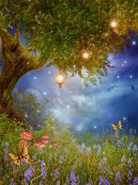 Fantasy Fairy Tree and Lamps Photography Backdrops Mushroom | Etsy Fairy Tale Theme, Fantasy Tree, Booth Backdrops, Forest Light, Fantasy Background, Fairy Tree, Fairytale Photography, Muslin Backdrops, Studio Backgrounds