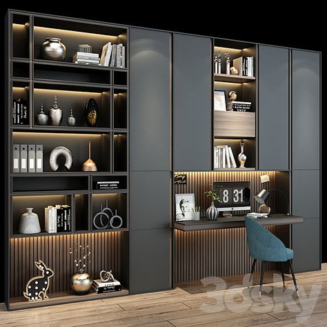 3d models: Office furniture - Furniture composition 283 Modern Shelf Design, Interior Design Drawings, Wardrobe Interior Design, Desk In Living Room, Home Library Design, Home Goods Decor, Home Office Space, Living Room Decor Modern, Shelf Design