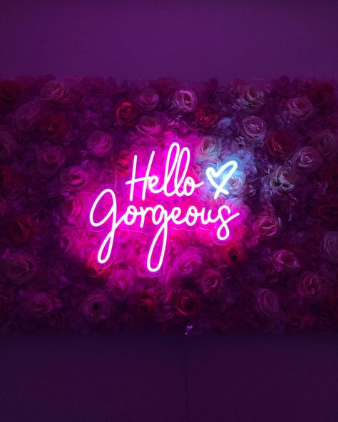 Flower wall neon sign Flower Wall Vanity, Flower Wall With Neon Sign Bedroom, Flower Wall With Neon Sign, Flower Wall Backdrop With Neon Sign, Flower Wall And Neon Sign, Makeup Neon Sign, Neon Sign Flower Wall, White Flower Wall With Neon Sign, Flower Wall Background Neon Sign