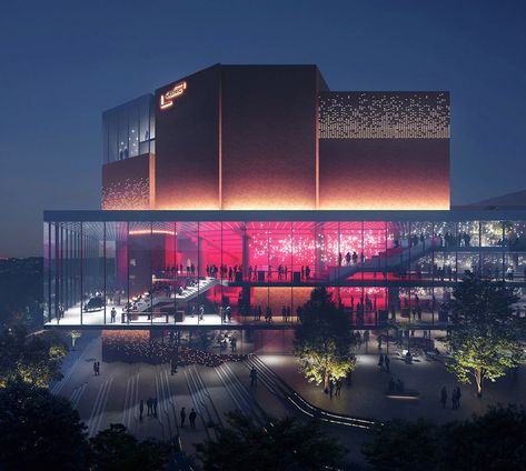 HENN Selected to Redesign Europe's Largest Cultural Center,Gasteig Cultural Center. Image Courtesy of MIR Cultural Design, Cinema Architecture, Mall Facade, Mall Design, Skyscraper Architecture, Cultural Centre, Cultural Architecture, Commercial Architecture, Architecture Rendering