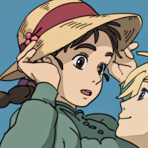 Matching Pfp Couple Howls Moving Castle, Howls Moving Castle Pfps Matching, Sophie Icons Howls Moving Castle, Sophie Pfp Howls Moving Castle, Howls Moving Castle Couple Icon, Victor And Victoria Matching Icons, Howl Pfp Icon, Fish Eye Matching Pfp, Howl And Sophie Pfp