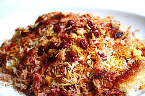 Iran Rice, Albaloo Polo, Cherry Rice, Persian Restaurant, Persian Kitchen, Persian Rice, Iranian Cuisine, Persian Recipes, Sour Cherries