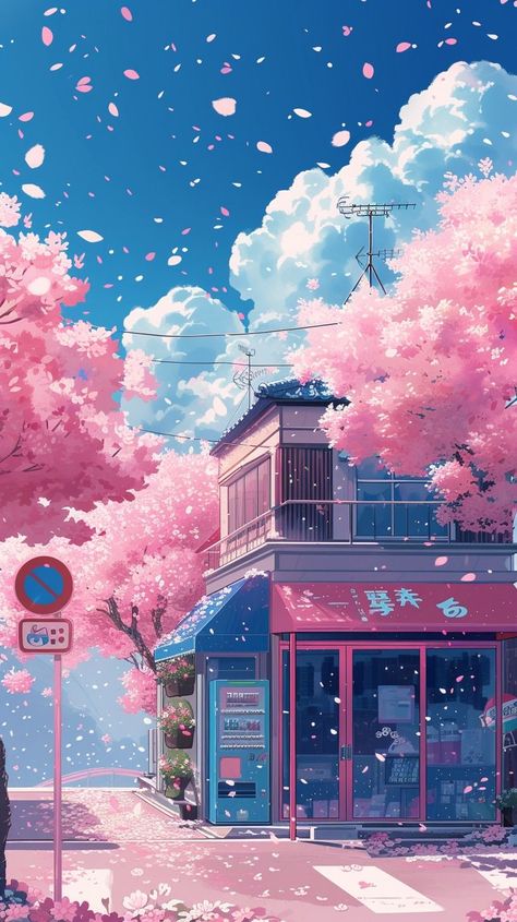 Japan Pink Aesthetic, Hanami Wallpaper, Pink Lofi Aesthetic, Pink Kawaii Aesthetic, Frühling Wallpaper, Pink Kawaii, Dreamy Artwork, View Wallpaper, Aesthetic Flowers