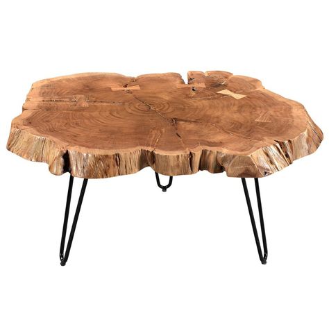 Wrought Studio Etchison Acacia Wood Coffee Table & Reviews | Wayfair Hairpin Style, Natural Wood Coffee Table, Acacia Wood Table, Iron Coffee Table, Live Edge Coffee Table, Industrial Coffee Table, Rustic Coffee Tables, Table Cafe, Wood Table Top