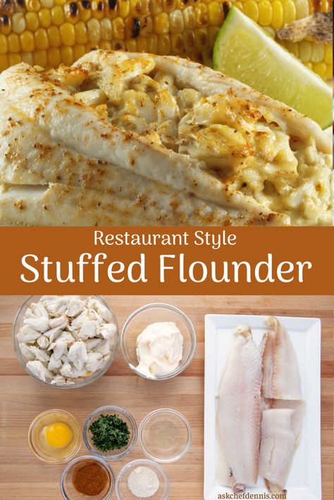 Seafood Stuffed Flounder, Baked Stuffed Flounder Recipes, Flounder Stuffed With Crabmeat, Stuffed Cod Recipes, Baked Flounder Fillet Recipes, Frozen Flounder Recipes, Baked Stuffed Flounder, Stuffed Flounder With Crabmeat, Imperial Sauce