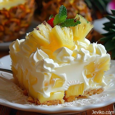 No Bake Pineapple Cream Dessert No Bake Pineapple Dream Dessert, Pineapple Cream Dessert, Husband Casserole, Hobo Casserole, Pineapple Cakes, Pineapple Dream, Lemon Treats, Craving Sweets, Baked Pineapple