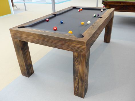 Bespoke pool table at the House & Garden Festival made from blackened Southern Yellow Pine and hand-scraped for a stunning finish. 6ft UK pool table - 1/4 size billiard table - top quality slate, cloth and rubbers. Pool Table Diy, Pool Table Top, Diy Pool Table, Mint Office, Piscina Diy, Pool Table Design, Outdoor Pool Table, Custom Pool Tables, Modern Pool Table