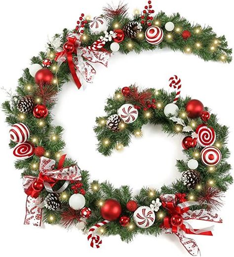 Outdoor Xmas Decor, Pre Lit Christmas Garland, Lighted Garland, White Christmas Wreath, Christmas Wreaths & Garlands, Red White Christmas, Christmas Tree Set, White Christmas Decor, Christmas Fireplace