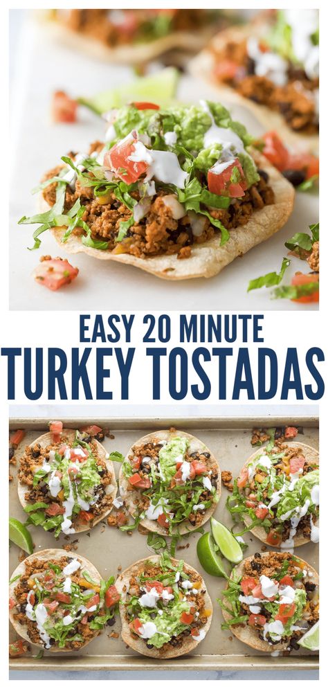 Ground Chicken Tostadas, Ground Turkey Tostadas Recipe, Taco Seasoned Ground Turkey Recipes, Lunch Ideas Ground Turkey, Ground Turkey Recipes Lunch, Healthy Taco Tuesday Recipes, Healthy Tostada Recipes, Turkey Mexican Recipes, What To Make With Ground Turkey