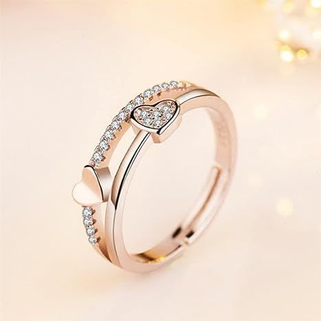 Amazon.com: Guoshang Women Double Layered Heart Shape CZ Crystal Ring Rose Gold Silver 2 Colors Simulated Diamond Ring Opening Ring,Silver,1 Pc : Clothing, Shoes & Jewelry Heart Rings, Simulated Diamond Rings, Daily Jewelry, Adjustable Jewelry, Heart Shaped Rings, Couple Jewelry, Heart Shaped Diamond, Love Wedding, American Diamond