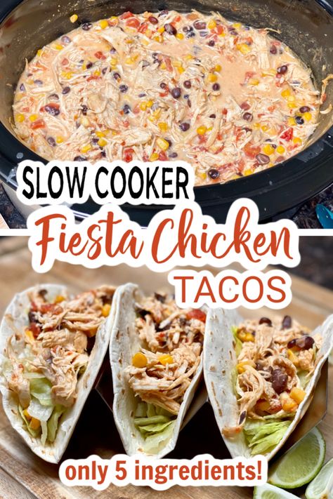 FIESTA CHICKEN TACOS - SLOW COOKER - Family Dinner Delights Fiesta Chicken Tacos, Crockpot Tacos, Slow Cooker Chicken Tacos, Fiesta Chicken, Salsa Guacamole, Chicken Tacos Crockpot, Crockpot Healthy, Crock Pot Tacos, Huevos Rancheros