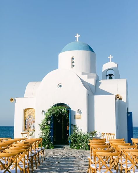 Cyprus Wedding Photographer on Instagram: “Ayios Nicolaos Church Located in a Picturesque Setting♥️ Its white and Blue Dome stand out against the crystal blue waters of the sea.…” Cyprus Wedding Dress, Small Greece Wedding, Greek Church Wedding, Naxos Wedding, Wedding Cyprus, Cyprus Wedding Venues, Greek Wedding Theme, Mamma Mia Wedding, Weddings In Greece