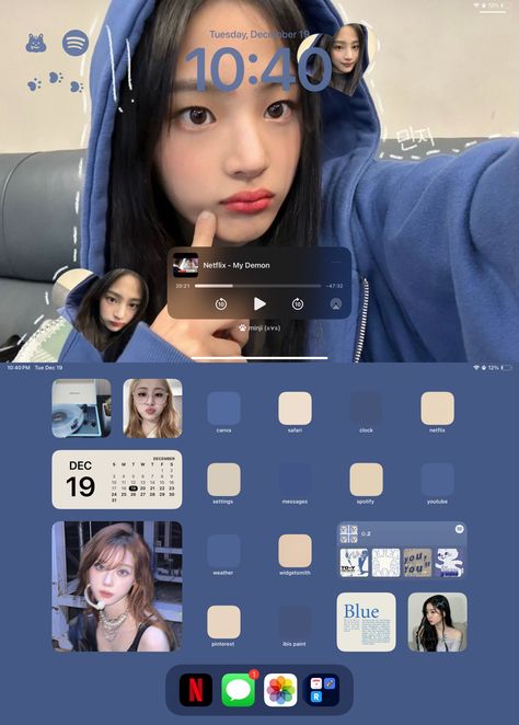 blue minji ipad ios 17 newjeans Newjeans Ipad Layout, K Pop Ios Homescreen, Ipad Wallpaper Newjeans, Blue Ipad Theme, New Jeans Wallpaper Ipad, Blue Ipad Layout, Ios 17 Layout, Newjeans Ipad Wallpaper, Ipad Homescreen Ideas Kpop