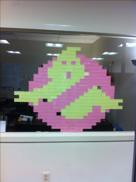 Post-It Note office wall art #3, Ghostbusters! Sticky Note Art Wall, Post It Wall Art, Sticky Note Window Art, Post It Art Wall, Post It Note Art, Pretend School, Post It Art, Digital Media Art, Post Prom