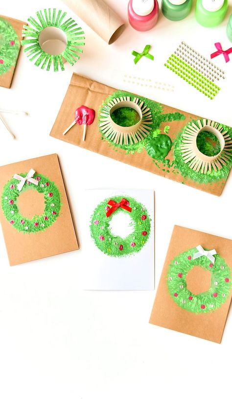 Christmas card craft - Easy toilet paper roll printed wreaths🎄📮 ✉️ We’ve been having lots of fun making more festive cards, this time… | Instagram Christmas Craft Eyfs Kids, Fine Motor Christmas Preschool, Christmas Card Ideas Preschool, Christmas Art Eyfs, Eyfs Christmas Cards, Simple Christmas Crafts For Preschoolers, Christmas Cards Eyfs, Christmas Crafts Eyfs, Eyfs Christmas Crafts