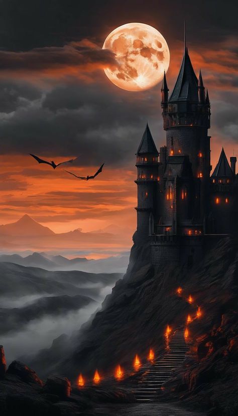 Autumn Castle Aesthetic, Samhain Images, Haunted Cathedral, Horror Dpz, Halloween Witch Wallpaper, Bats Painting, Creepy Castle, Haunted House Pictures, Gothic Castles