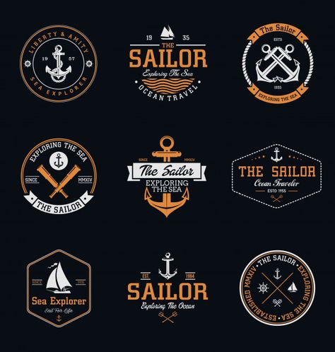 Vintage sailor badges Vector | Premium Download Sailor Logo, Sea Explorer, Vintage Sailor, Logo Minimal, Logo Luxury, Logo Modern, Logo Typography, Branding Business, Natural Logo