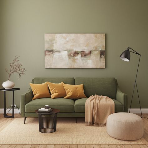 Colors That Go With Olive Green for Stunning Home Decor!💚💚💚 Olive Coloured Living Room, Olive Sofa Living Room Color Palettes, Olive Green Sofa Living Room Ideas Boho, Olive Green Sofa Living Room, Olive Green Interior Design, Overtly Olive Living Room, Olive Green Living Room, Olive Green Apartment Size Sofa, Olive Fabric Sofa