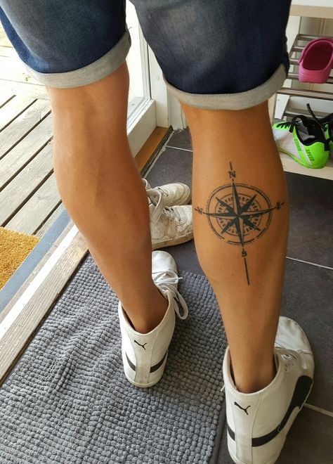 #compass #calf tattoo Tattoo Rose Des Vents, Compas Tattoo, Tattoo Calf, Zwilling Tattoo, Compass Tattoo Men, Calf Tattoo Men, Tato Paha, Twin Tattoos, Pola Tato