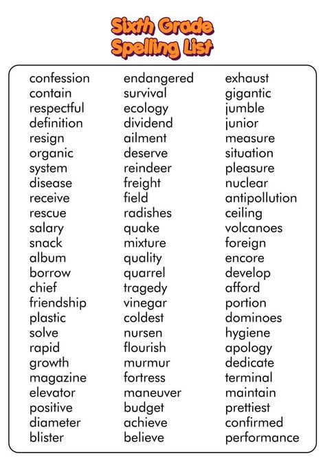 Grade 4 Spelling Worksheets, Middle School Spelling Words, Sixth Grade Spelling Words List, Sight Words For Grade 6, Spelling Words For 5th Grade Student, Grade 6 Spelling Words, 6th Grade Writing Worksheets, 6th Grade Vocabulary Words List, 6th Grade Spelling Words List