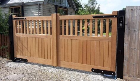 Timber Gates Latest Gate Design, Wood Gates Driveway, Modern Main Gate Designs, Wooden Garden Gate, Wooden Gates Driveway, Garden Gate Design, Idea Bedroom, Timber Gates, Wooden Gate