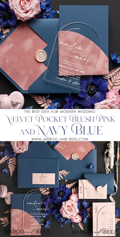 $10.00 Navy Blush Pink Wedding, Wedding Invitations Blue And Pink, Navy Blue And Pink Wedding Invitations, Pink And Blue Wedding Invitations, Navy Blue And Pink Aesthetic, Navy Blue And Pink Wedding Decorations, Rose Gold And Navy Blue Wedding, Royal Blue And Rose Gold Wedding, Navy Blue And Rose Gold Wedding