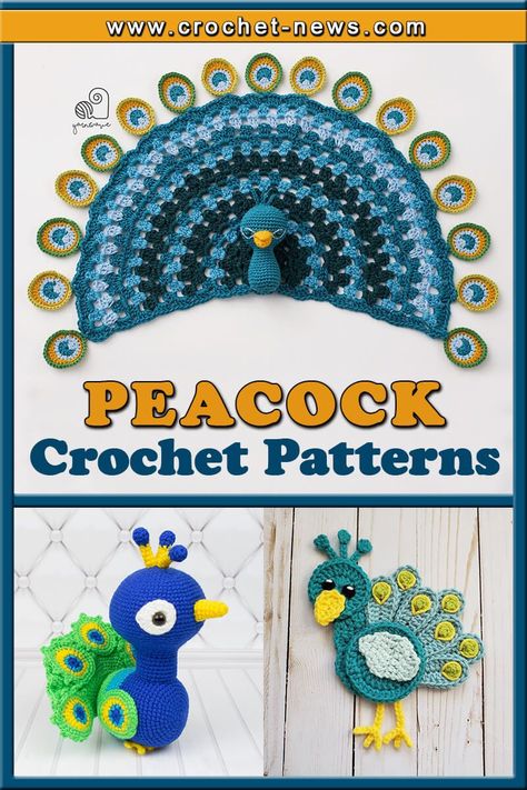 Peacock Lovey Crochet, Crochet Peacock Applique, Crochet Peacock Pattern Free, Peacock Crochet Pattern, Crochet Peacock, Crocheted Cow, Dinosaur Patterns, Crochet Creatures, Peacock Crochet