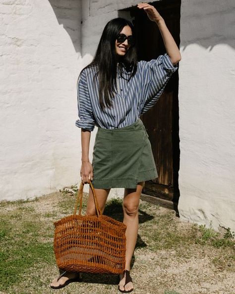 Apiece Apart on Instagram: "A refreshing take on the classic mini skirt.

📸: @juliepointeradams 

#apieceapart" Classic Mini Skirt, Apiece Apart, Straight Back, Simple Tees, Classic Mini, Thyme, Instagram A, Mini Skirt, The Selection