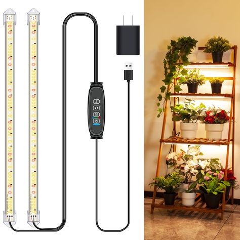 PRICES MAY VARY. [Full Spectrum Strip Grow Lights]- Equipped with 68pcs White LED+ 28pcs Cool White LED + 24pcs Red LED, LPMZMBL 2 Bars Grow Light Strips emit from 380 to 800nm wavelength to simulate the sunlight at noon. They provide enough lights to maximize photosynthesis. It is bright enough to promote indoor plant growth, shorten the growth period of plants. [Easy & Flexible Installation ]-The grow bar lights come with 4 cable ties, 8 screws, 4 double-sided tape. There have 3 ways to instal Plant Shelf With Grow Light, Plant Lights Indoor Setup, Grow Lights For Houseplants, Lights For Indoor Plants, Plant Lights, Plant Grow Light, Bar Lights, Bookcase Diy, Grow Lights For Plants