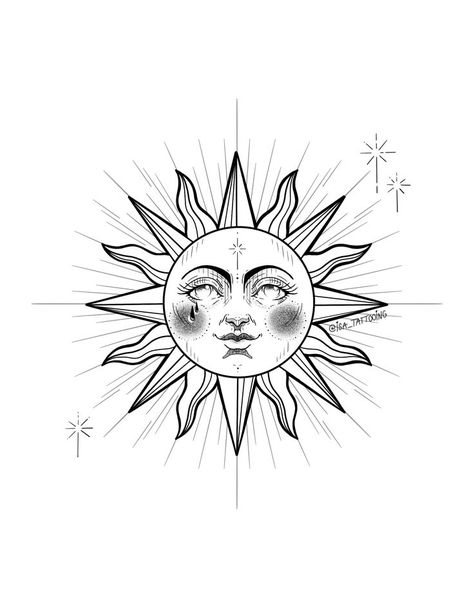 Sun Face Tattoo Design, Sun And Flowers Drawing, Face Sun Tattoo, Sun With Face Drawing, Sun Face Drawing, Sun Tattoo With Face, Face Tattoo Stencil, Sun With Face Tattoo, Sun Face Tattoo