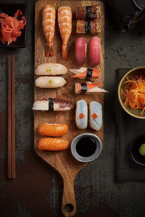 Asian Food Photography, Delicious Food Image, Sushi Menu, Sushi Love, Dark Food Photography, Nigiri Sushi, Sushi Chef, Sushi Art, Alexandria Egypt